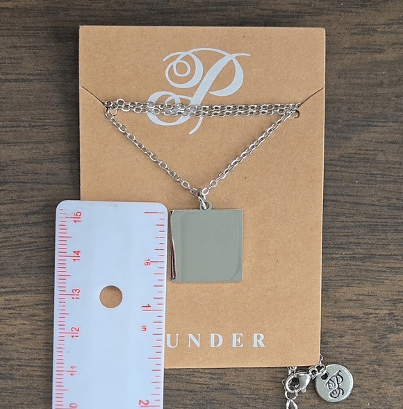 Square Disc Silvertone Pendant Necklace by Plunder - Picture 2 of 3